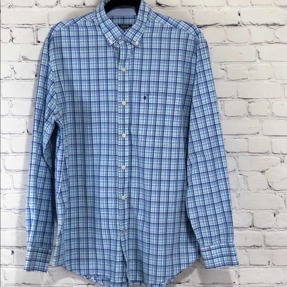 IZOD, Medium, Long Sleeve Button Shirt, Plaid
